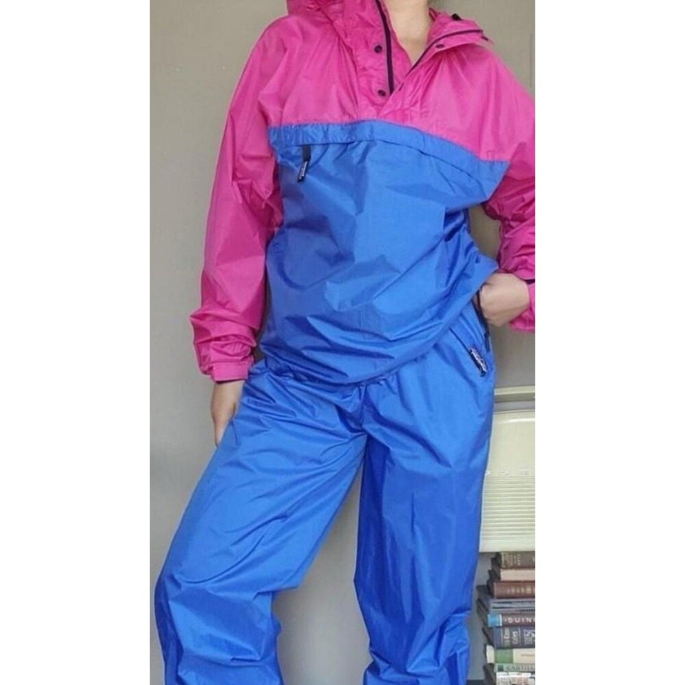 90s Patagonia Track Suit Womens 1/4 Jacket And Pants Pink & Blue Adjustable L